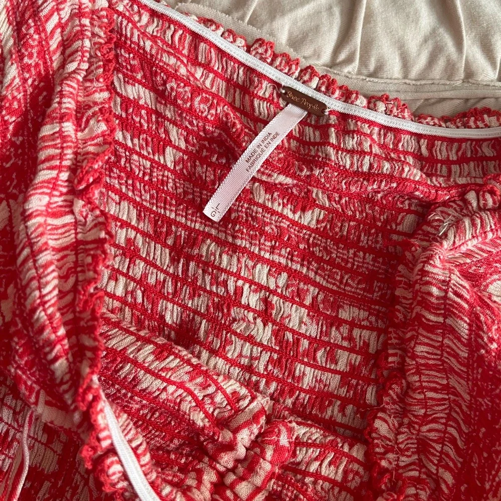 Free People Strapless Red Patterned Jumpsuit